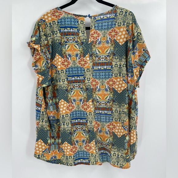 Jones New York Shirt Top Blue Orange Scoop Neck Short Sleeve Floral Size 3x - Picture 6 of 9